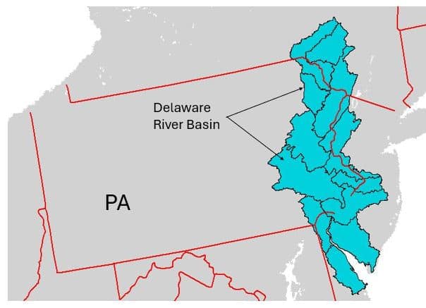 Fig 1a: Shows a map of the Delaware River Basin