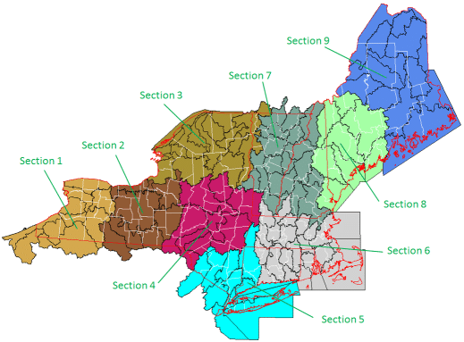 Map of New York and New England MapShed sections