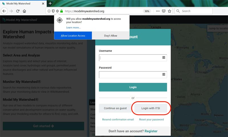Model My Watershed login screen