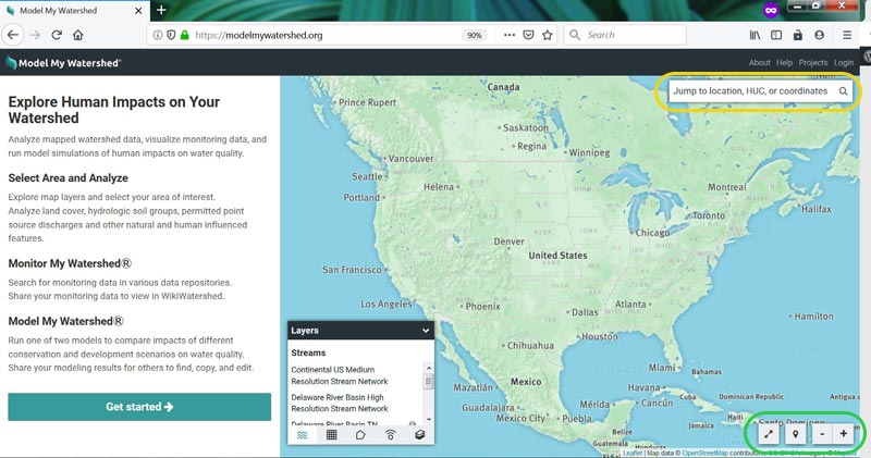 Model My Watershed search bar