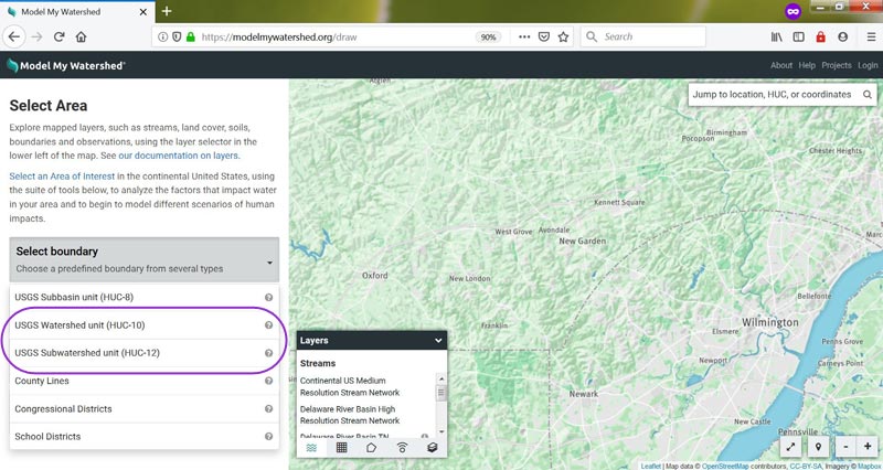 Model My Watershed Select Boundary button