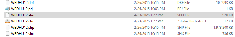 Screenshot of shapefile files.